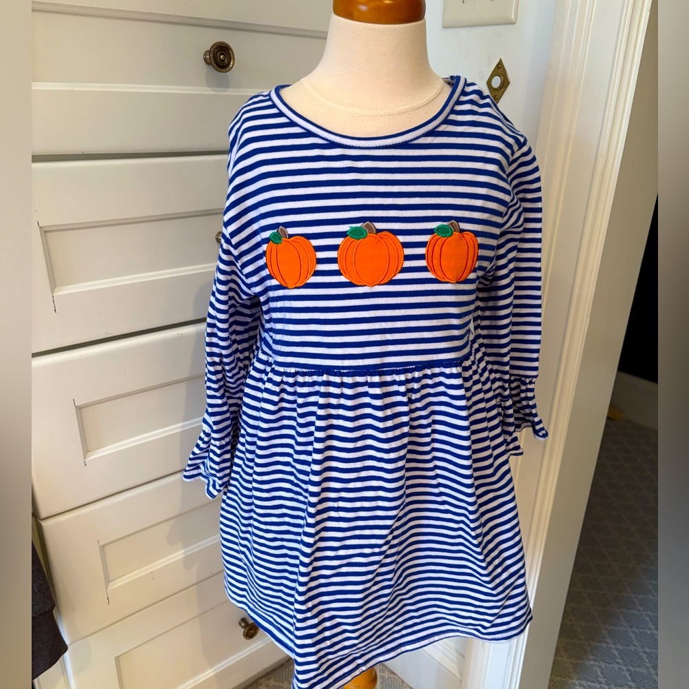 Striped Blue and White Tunic with Pumpkin Design